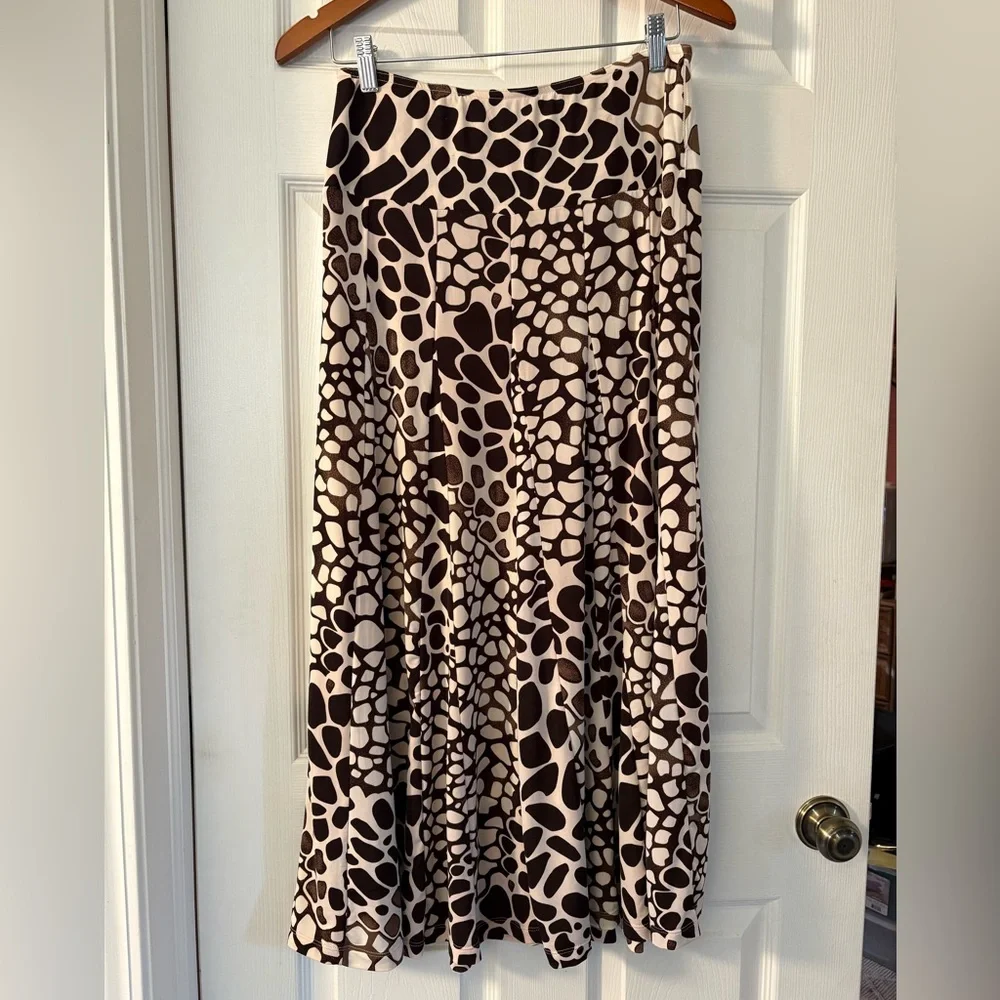 Lapis Brown and Cream Printed Maxi Skirt